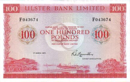 Ulster Bank Limited 100 Pounds banknote - series 1977-1982
