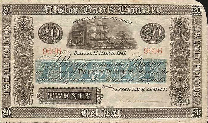 Ulster Bank Limited 20 Pounds banknote - series 1929-1948