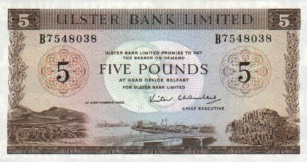Ulster Bank Limited 5 Pounds banknote - series 1971-1988