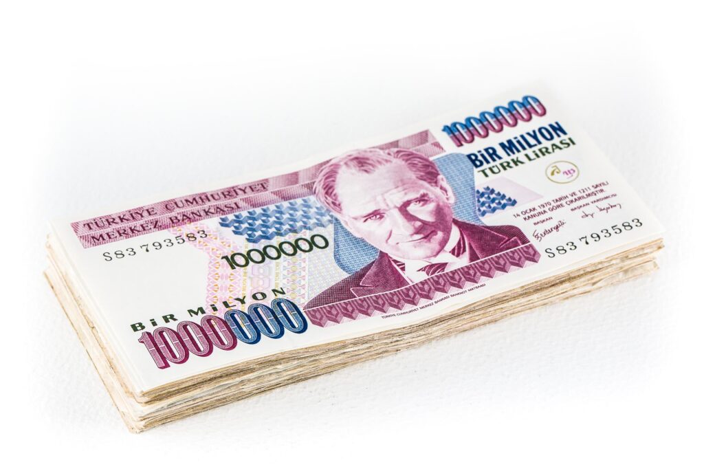 a bundle of old Turkish lira bir milyon banknotes