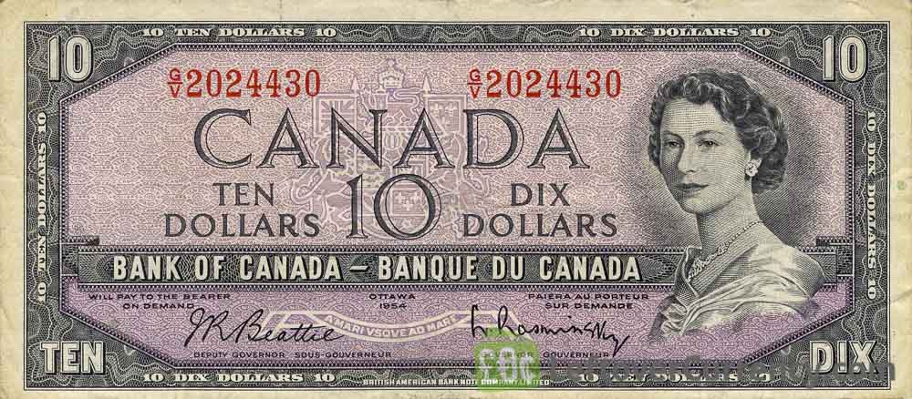 10 Canadian Dollars banknote series 1954