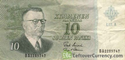 10 Finnish Markkaa banknote (Juho Kusti Paasikivi 1963)