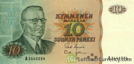 10 Finnish Markkaa banknote (Juho Kusti Paasikivi 1980)