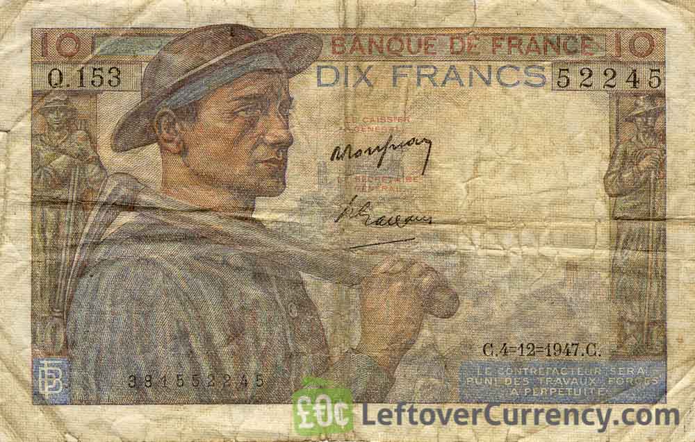 10 French Francs banknote Mineur (miner)