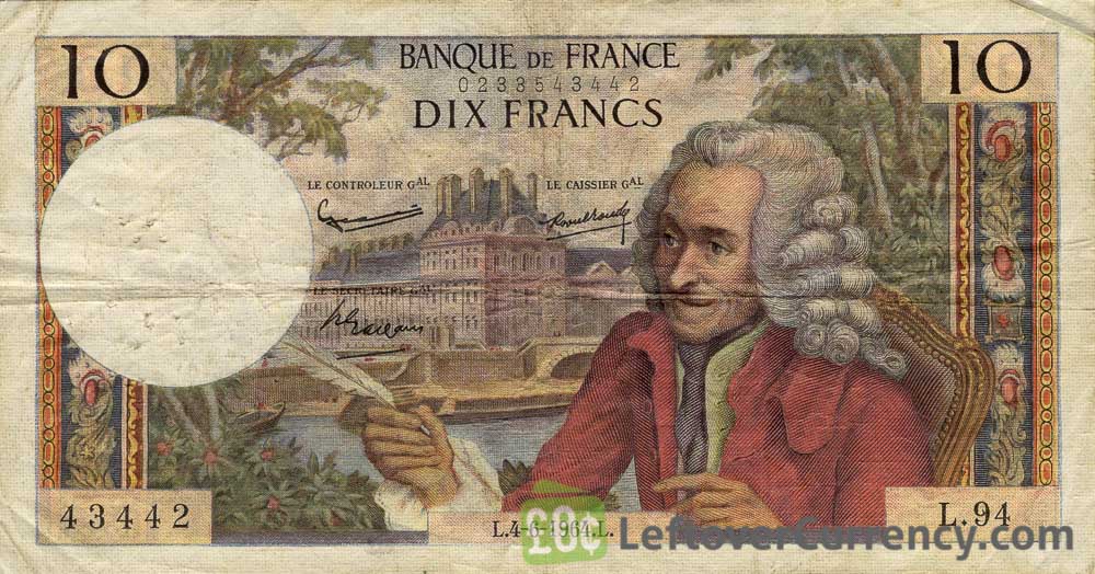 10 French Francs banknote (Voltaire)