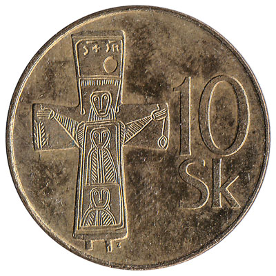 10 Slovak Koruna coin (gold-coloured)