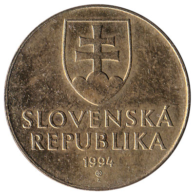 10 Slovak Koruna coin (gold-coloured)