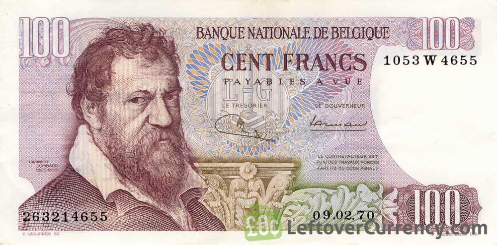 100 Belgian Francs banknote (Lambert Lombard)