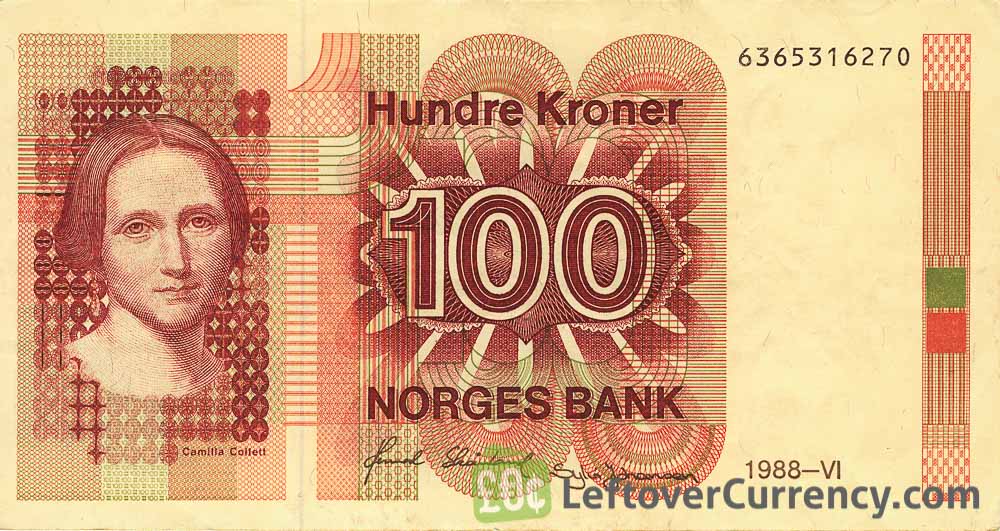 100 Norwegian Kroner banknote (Camilla Collett)