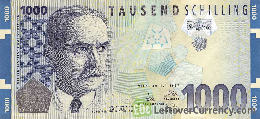 1000 Austrian Schilling banknote (Karl Landsteiner)