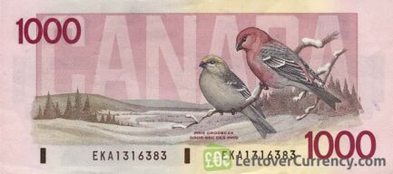 1000 Canadian Dollars banknote (Parliamentary Library Birds of Canada)