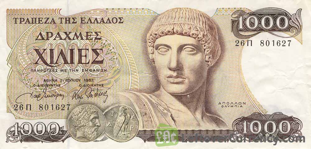 1000 Greek Drachmas banknote (Apollo)
