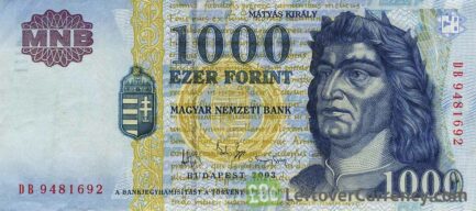 1000 Hungarian Forints banknote (King Matyas type MNB)