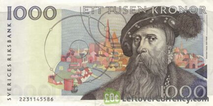 1000 Swedish Kronor banknote (Gustav Vasa issue 1989)