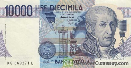 10000 Italian Lire banknote (Alessandro Volta)