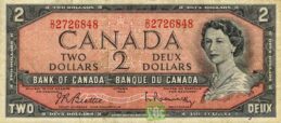 2 Canadian Dollars banknote series 1954