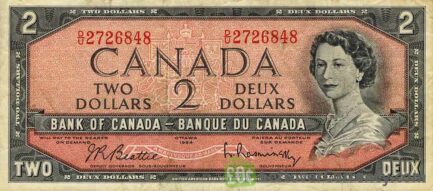 2 Canadian Dollars banknote series 1954