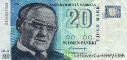 20 Finnish Markkaa banknote (Vaino Linna)