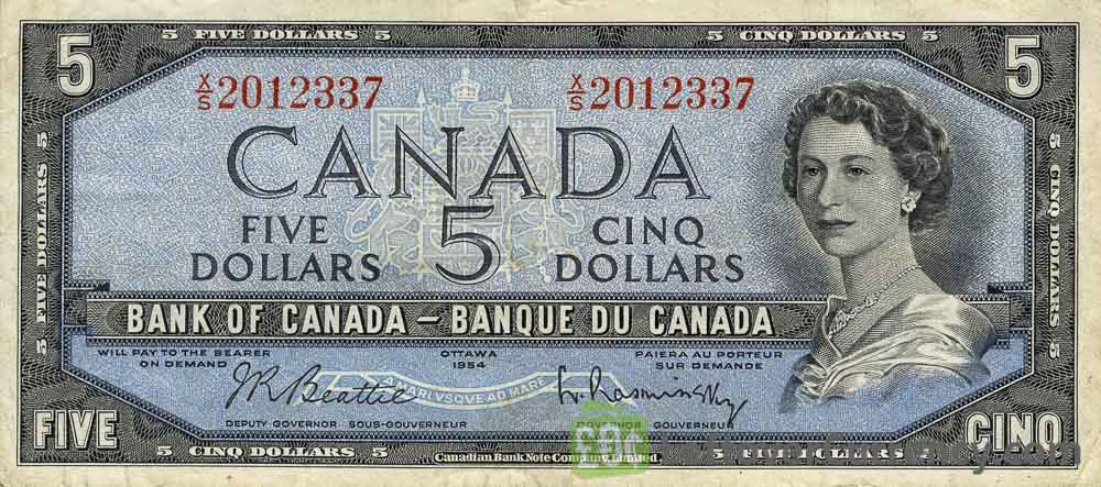 5 Canadian Dollars banknote series 1954