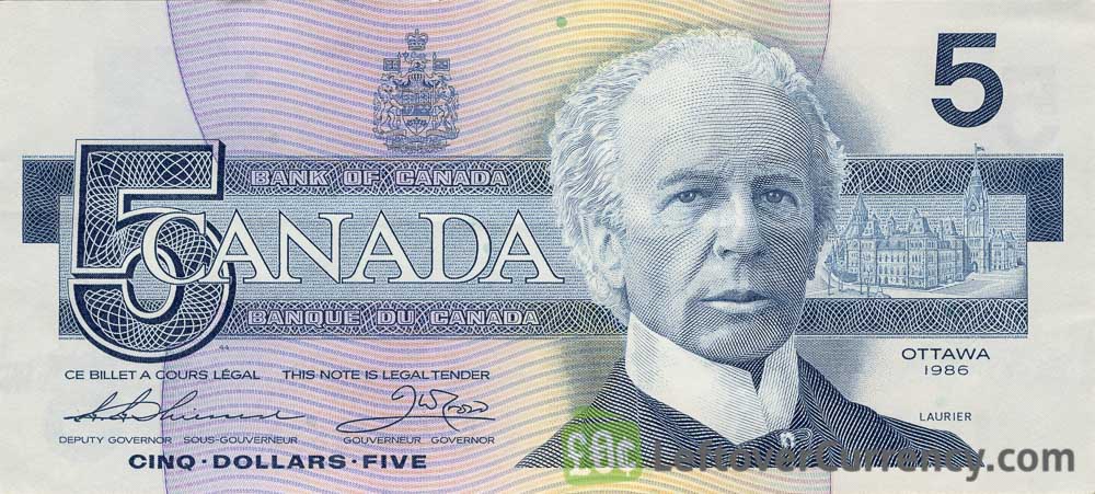 5 Canadian Dollars banknote series 1986 Birds of Canada