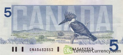 5 Canadian Dollars banknote series 1986 Birds of Canada