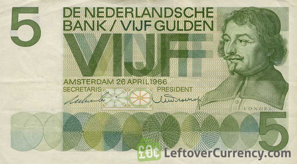 5 Dutch Guilders banknote (Vondel 1966)