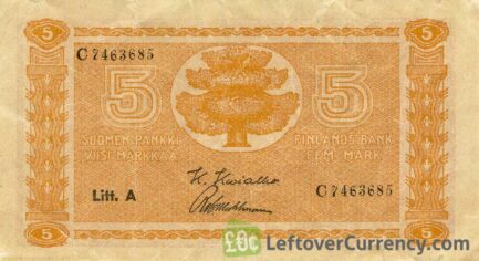 5 Finnish Markkaa banknote (1922)
