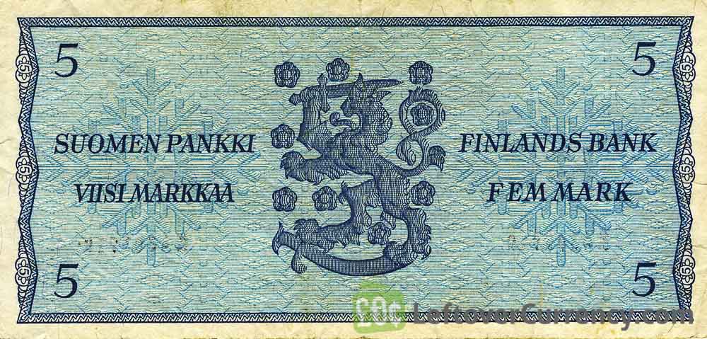 Banknotes of All Nations Finland 5 Markkaa 1963 UNC P-106Aa.33 Litt B