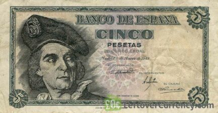 5 Spanish Pesetas banknote (Juan Sebastian Elcano)