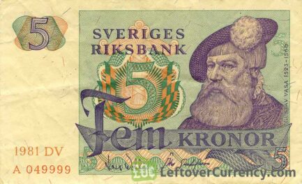 5 Swedish Kronor banknote (King Gustaf Vasa)