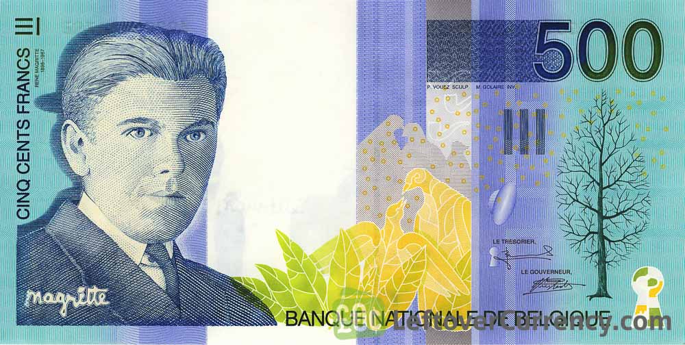 500 Belgian Francs banknote (Rene Magritte)