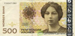 500 Norwegian Kroner banknote (Sigrid Undset)