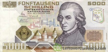 5000 Austrian Schilling banknote (Wolfgang Amadeus Mozart)