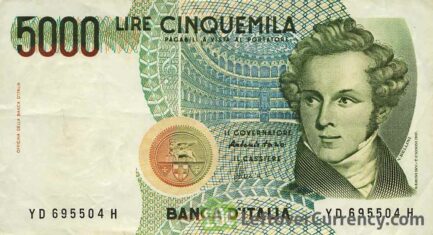 5000 Italian Lire banknote (Vincenzo Bellini)