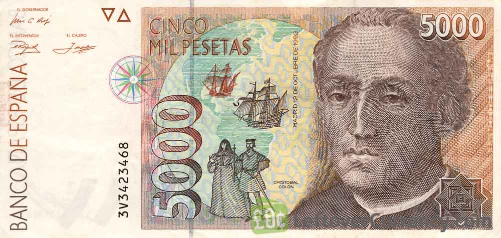 5000 Spanish Pesetas banknote (Christopher Columbus)