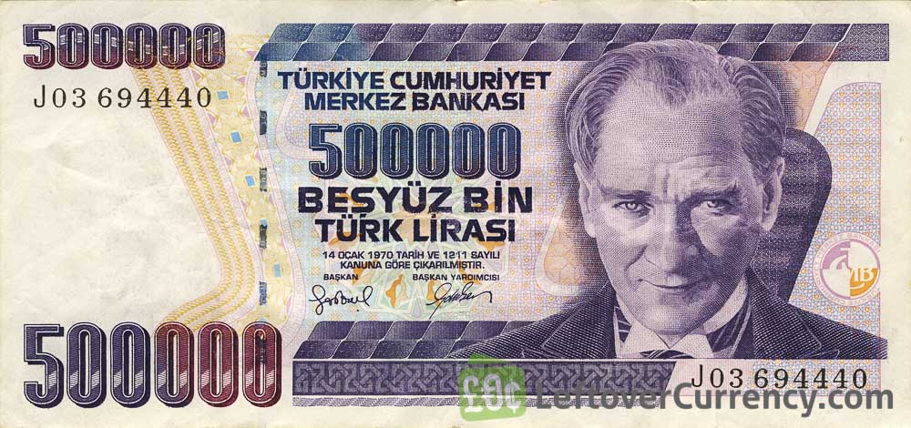 500000 Turkish Old Lira banknote (7th emission group 1970)
