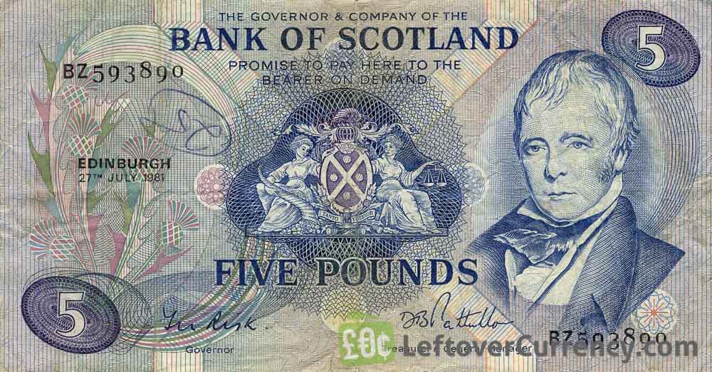 Bank of Scotland 5 Pounds banknote (1970-1994 series)