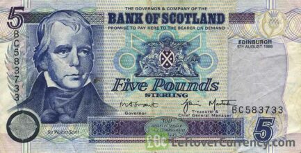 Bank of Scotland 5 Pounds banknote (1995-2006 series)
