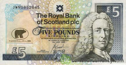 The Royal Bank of Scotland plc 5 Pounds banknote