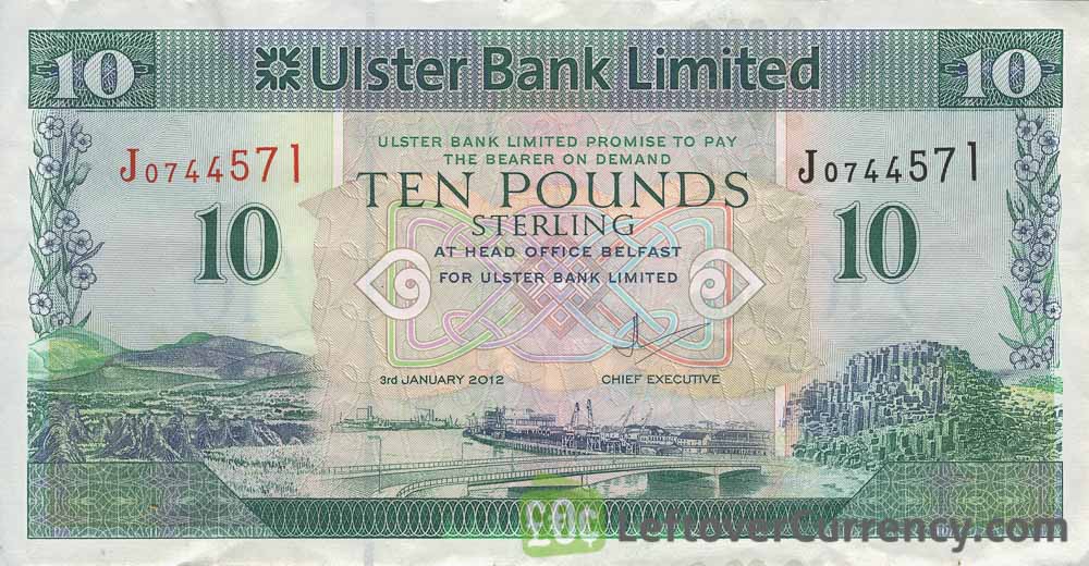 Ulster Bank Limited 10 Pounds banknote (series 1990-2012)