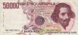 50000 Italian lire banknote Bernini 1984