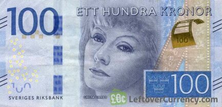 100 Swedish Kronor banknote (Greta Garbo) obverse accepted for exchange