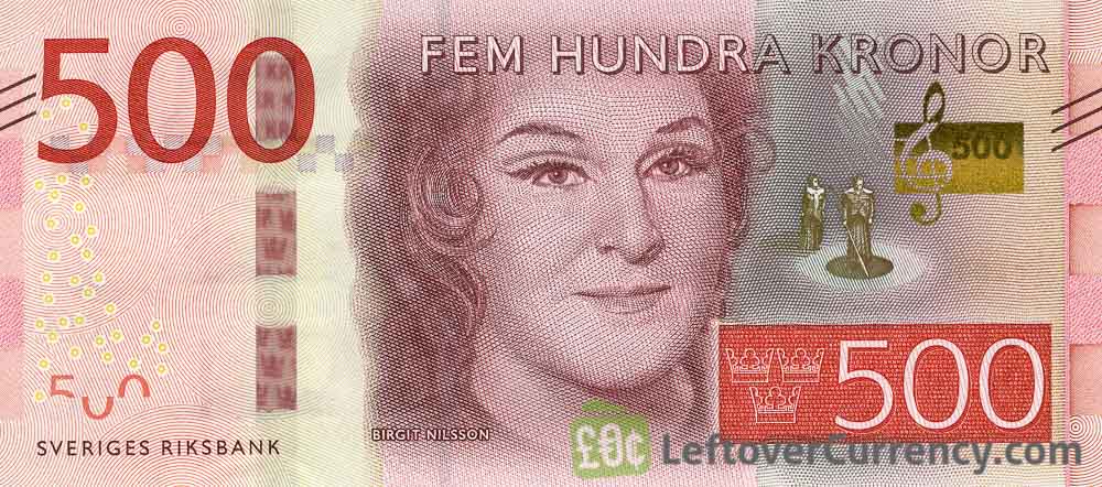 500 Swedish Kronor banknote (Birgit Nilsson) obverse accepted for exchange