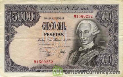 5000 Spanish Pesetas banknote (King Carlos III)