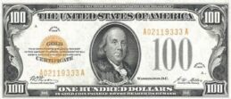 One Hundred Dollars Gold Certificate yellow seal