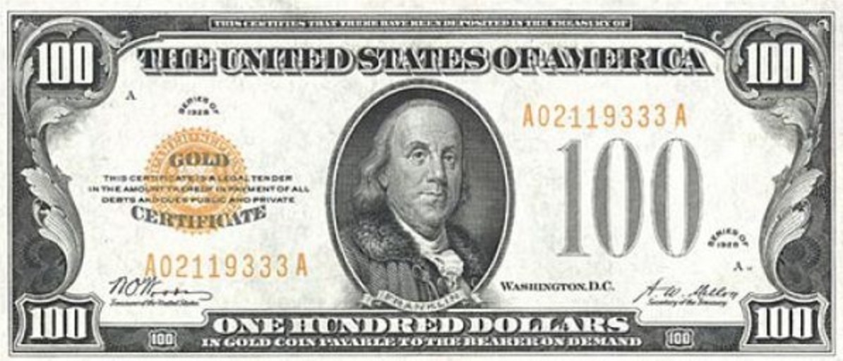 One Hundred Dollars Gold Certificate yellow seal