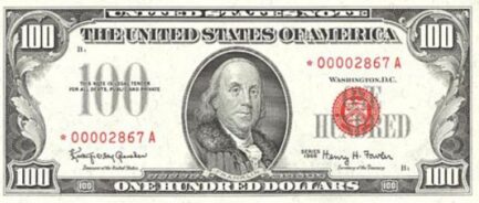 One hundred dollars united states note red seal