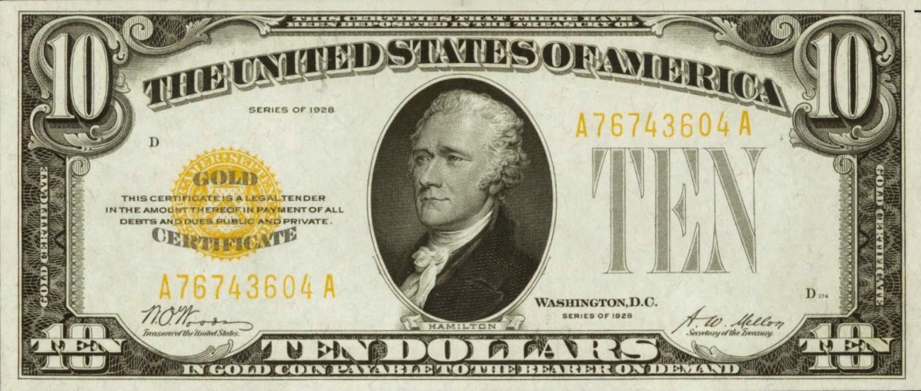 ten dollars gold certificate