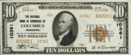 Ten Dollars National Currency banknote brown seal