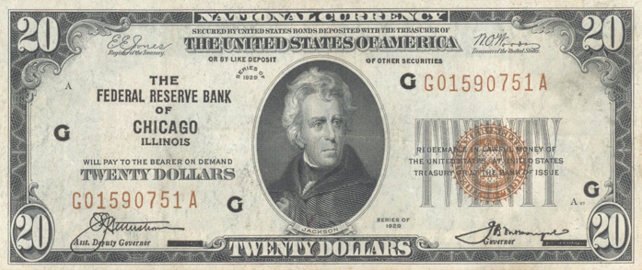 Twenty Dollars National Currency banknote brown seal